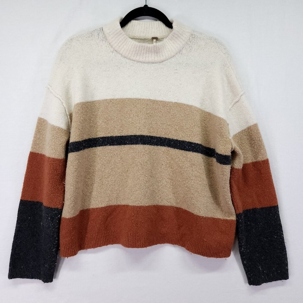 Free People Sweater Merino Wool Blend Size Small Color Block Cozy Knit Pullover